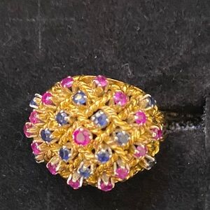 COPY - ITALIAN 18KT GOLD NATURAL RUBY and SAPPHIRE RING Size 7.5-8